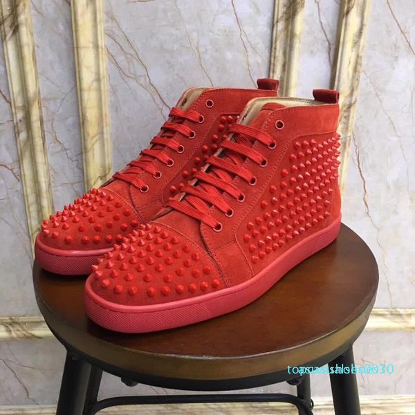 

luxury high sneakers designer shoes fashion spikes red suede trainers mens womens party wedding shoes t10, Black