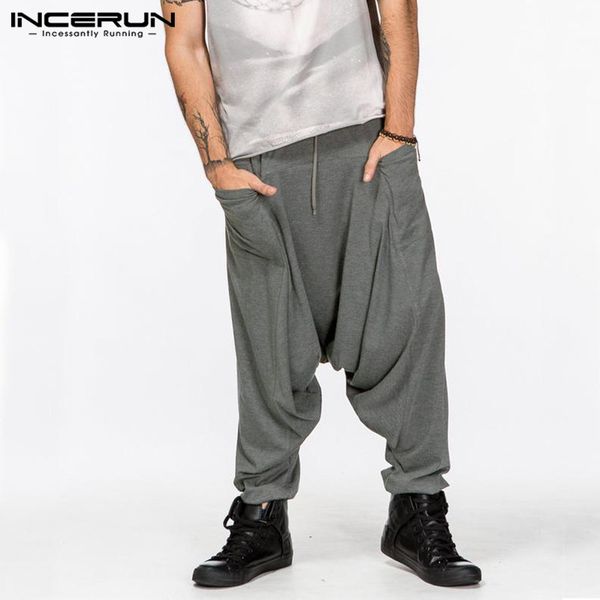 

incerun fashion solid color new men's hiphop streetwear elastic waist 2019 japanese wide leg pants casual loose trousers 5xl, Black