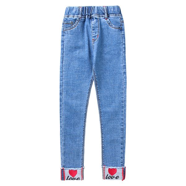 

girls jeans kids spring and autumn slim fit all-match pants big children's cotton embroidered casual denim pants 3-12 ages 3t, Blue