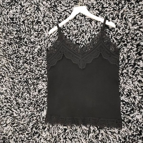 

2020 women's solid color lace suspender sleeveless wear v-neck vest lace pullover sling pullover, White