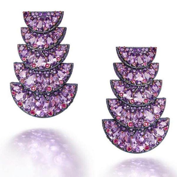 

godki 2020 luxury trendy purple cz earrings sector purple cubic zircon earrings for women drop brincos fashion jewelry, Silver