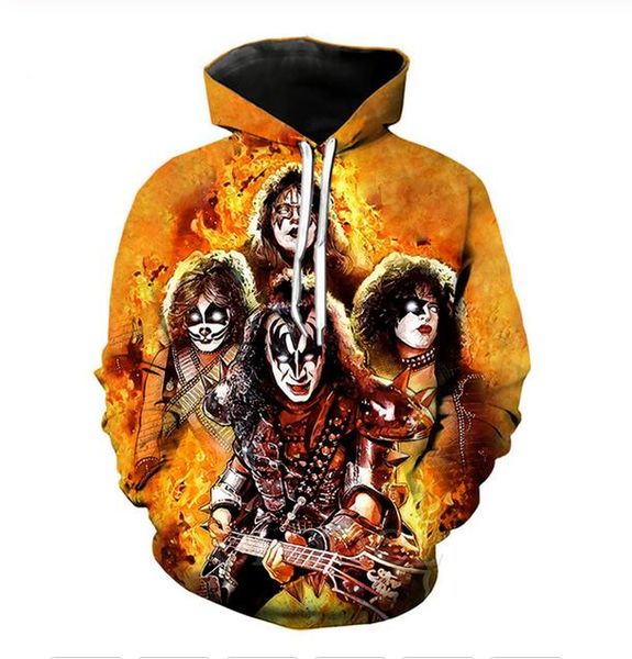 

new fashion summer designer hoodies mens women 3d casual hoodie rock kiss band harajuku pullovers r0609, Black