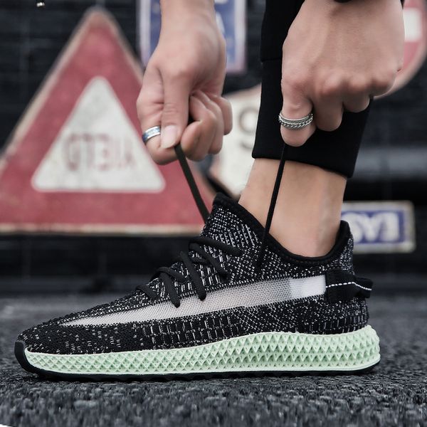 

kanye shoes 4d knitting runner mens black/green grey summer breathable shoes 2019 new outdoors sports sneakers size 10