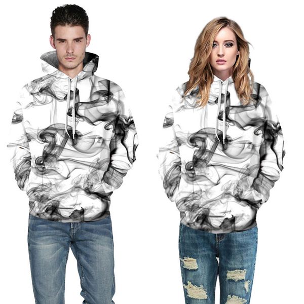 

2019 new fashion men /women 3d sweatshirts print watercolor dreamy smoke lines thin style autumn winter hooded hoodies, Black