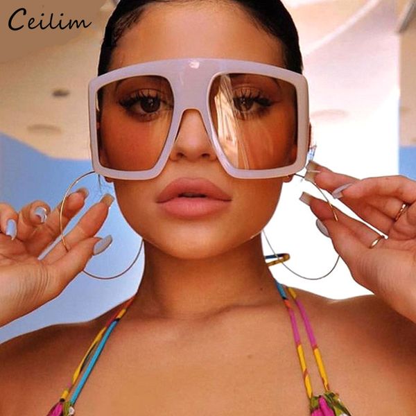 

2020 design big frame oversized sunglasses women large flat sun glasses trendy square gradient shades, White;black