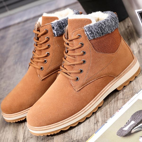 

men ankle boot winter snow boots keep warm boots plush ankle snow working shoes men sneakers, Black