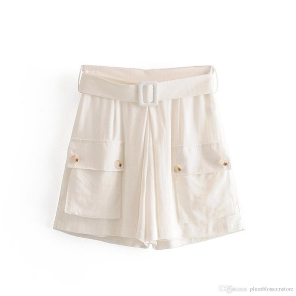 

женщины весна лето белые шорты мода хлопок белье повседневная высокая талия днища днища пояса пояса передние двойные карманы шорты 2020 новы, White;black