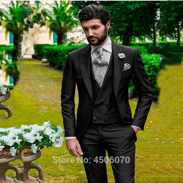 

italian black men suits slim fit wedding tuxedos groom wear peaked lapel groomsman suits costume homme 3pcs jacket pants vest, White;black