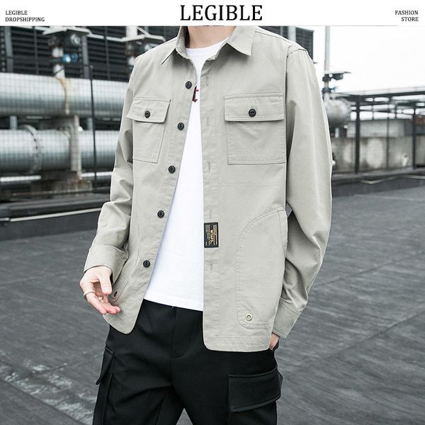 

men solid shirt long sleeve 2020 man korean fashions cargo shirt male streetwear spring autumn shirts, White;black