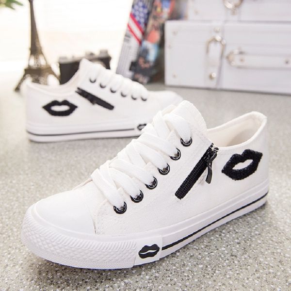 

вулканизацию повседневный холст обувь basket femme white кроссовки женщины zip губы обувь дам schoenen тренеры квартиры zapatos mujer cj1912, Black