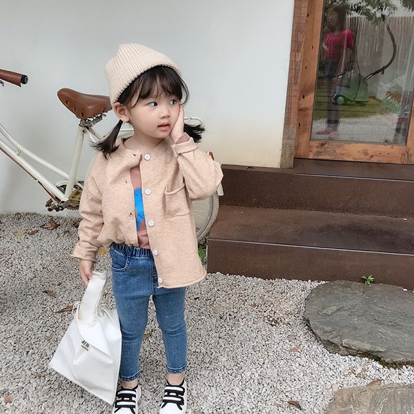 

autumn solid color knitted sweater cardigan for girls korean style 4 colors single-breasted sweaters, Blue