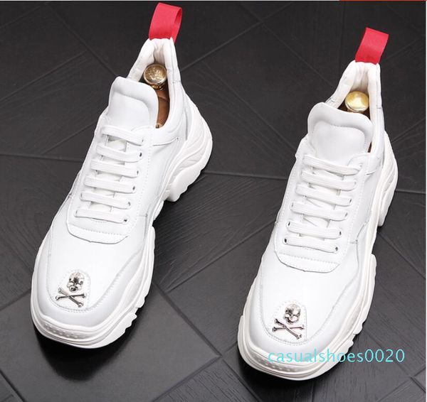 

new british men casual comfort shoes silver skull charm platform shoes fashion youth man white trending leisure, Black