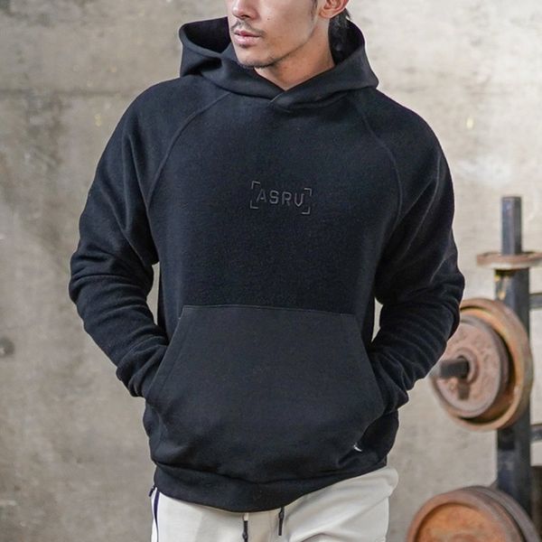 

asrv men's autumn winter new velet hoodies sweatshirts size m-3xl av fleece pullover long sleeve hooded sweatshirts, Black