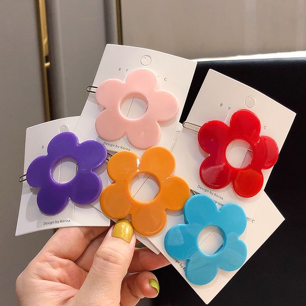 

multi-color girl child flower acrylic hollow solid color hairpin accessories cute hairpin side clip hair accessories headdress, Slivery;white