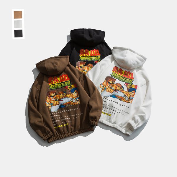 

2019 autumn new european and american blood street cartoon anime surrounding clothes hooded men's hoodies, Black