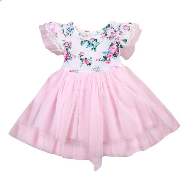 

flower toddler baby kid girls tutu dress summer ruffles party birthday dress, Red;yellow