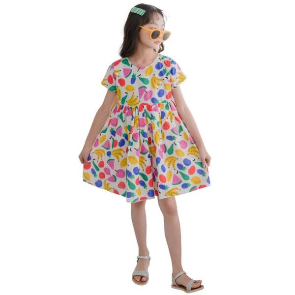 

yourseason girls summer korean style cute colorful dresses o neck clothes new fruit printed teen girls cotton casual dress, Red;yellow