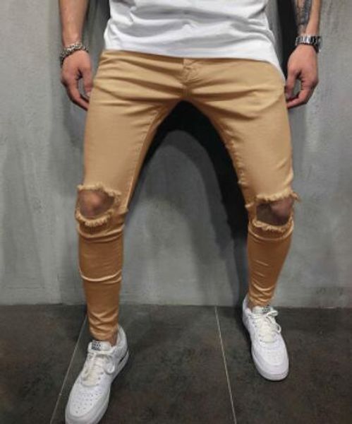 

mens твердых дыр дизайнерского pantaloes карандаш брюки мода slim fit повседневные брюки, Black