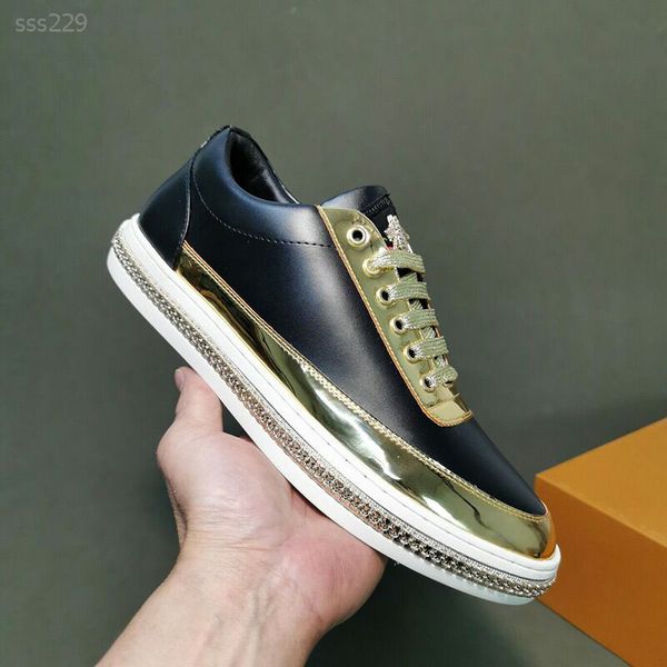 

2019 leisure european men's shoes fashion metal color matching casual leather printed board shoes tide factory direct sales size 39-44c, Black