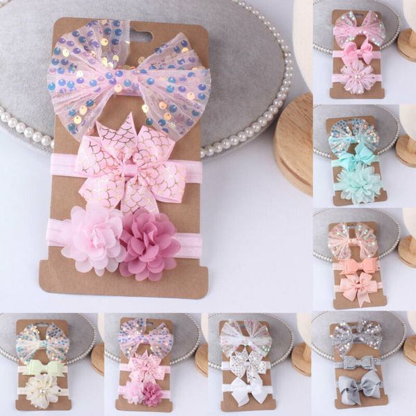 

3pcs/set baby girl lace bow headband newborn infant soft elastic band hairband girls headwear hair accessories, Slivery;white