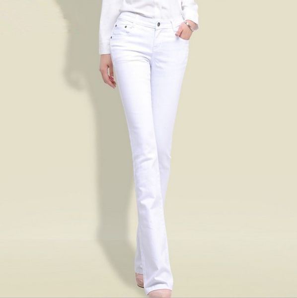 

2020 spring woman black white jeans straight cut boot flare jeans for women push up skinny long bell bottom jens pants, Blue