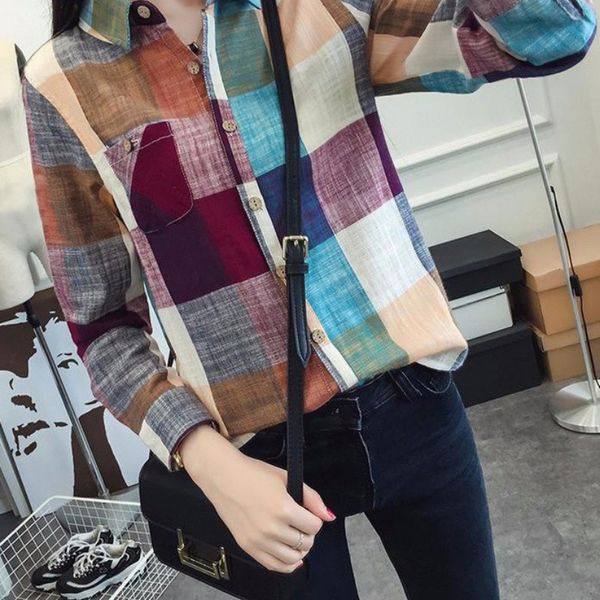 

ropalia women muticolors plaid blouse and shirt ladies female casual cotton long sleeve plaid shirt spring autumn female hc, White