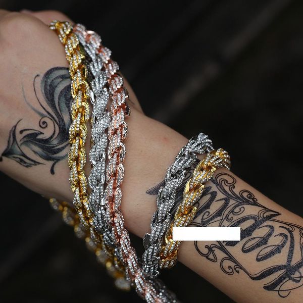 

iced out chains bracelets fashion hip hop bling necklaces jewelry mens rose gold silver rhinestone twist bracelets, Black
