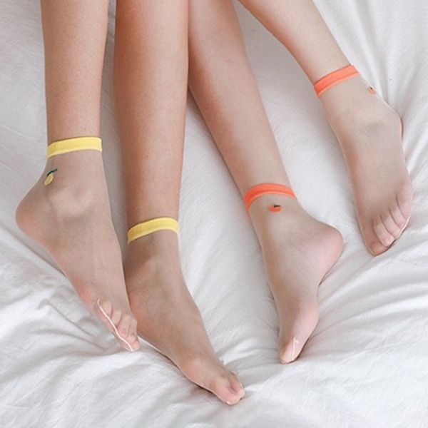 

2020 новые женские носки девушка женская мода тонкие смешные носки дышащий прозрачный милый фруктовый цвет корея стиль, Black;white