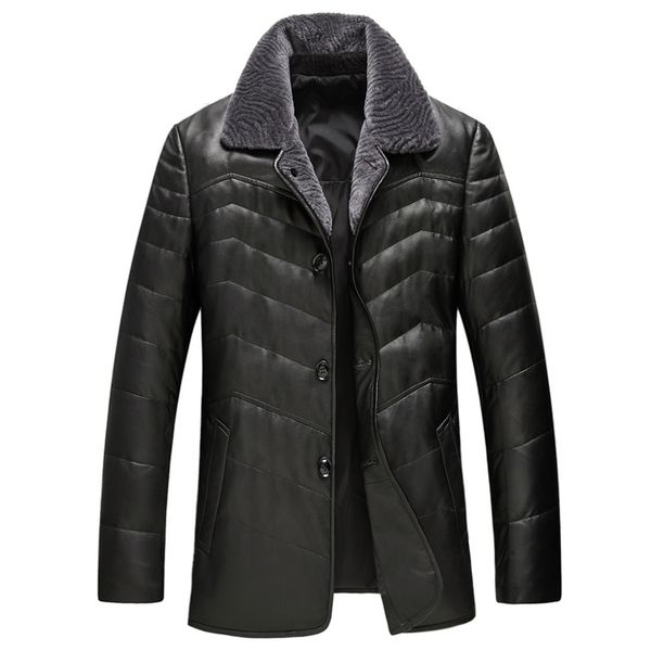 

men's genuine leather jacket winter jacket men real wool fur collar sheepskin coat warm down jackets manteau gsj8328b my1802, Black