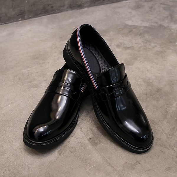 

men dress leather shoes slip on fashion male formal oxford shoes flats pointed toe casual shoes for men bb173, Black