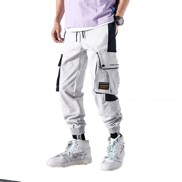 

mens elastic waist design harem pant 2020 men cargo pants street punk hip hop grey casual trousers joggers male sweatpants, Black