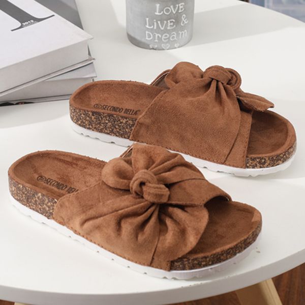 

shoes slippers flat slipers women slides flock low butterfly-knot soft 2020 summer basic fabric casual pvc, Black