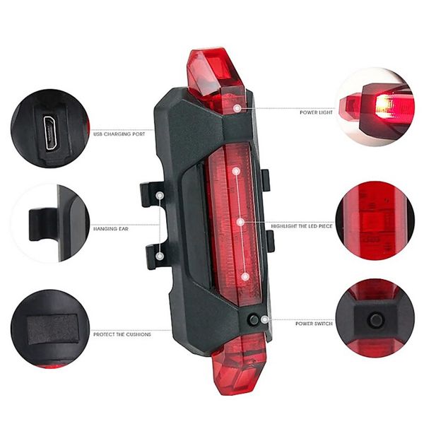 

portable usb rechargeable bike bicycle tail rear safety warning light taillight lamp super bright thj99