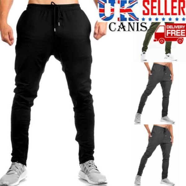 

2019 new men casual sport pants drawstring solid slim long trousers tracksuit fitness workout joggers gym sweatpants, Black