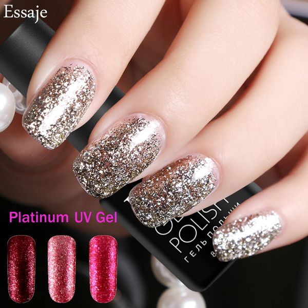 

essaje platinum gel nail polish acrylic 12 color 8ml platinum glitter gel sequin glitter varnish nail art polish lacquer, Red;pink