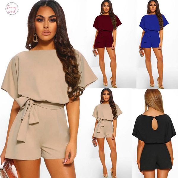 

мода повседневные женские сплошного цвета пояс o шея коротких рукава широких ноги штаны короткий комбинезон lace спорт комбинезон drop доста, Black;white