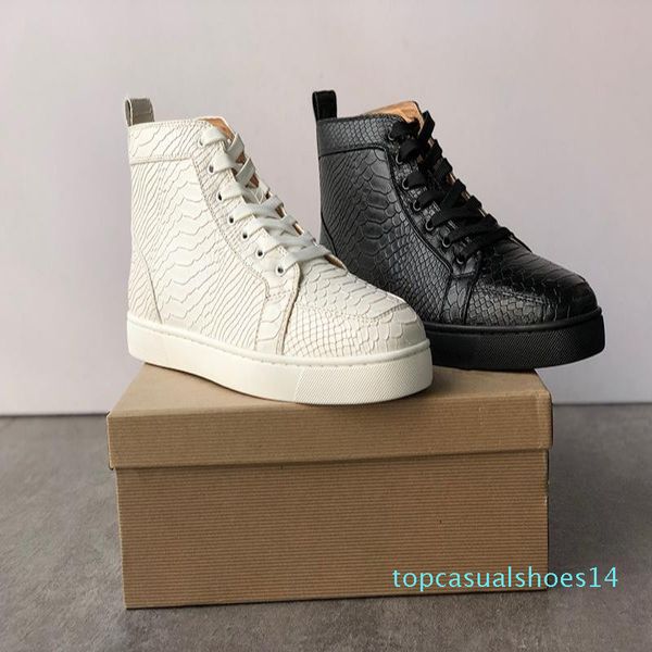 

2020 designer sneakers studded spikes shoes mens trainers red bottom mens flat shoes glitter graffiti party wedding shoes 20 colors 14t, Black