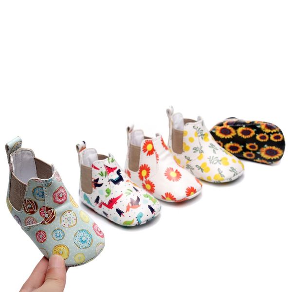 

infant leather cute flower print shoes soft soled elastic high-toddler shoe for baby girls princess shoes first walker