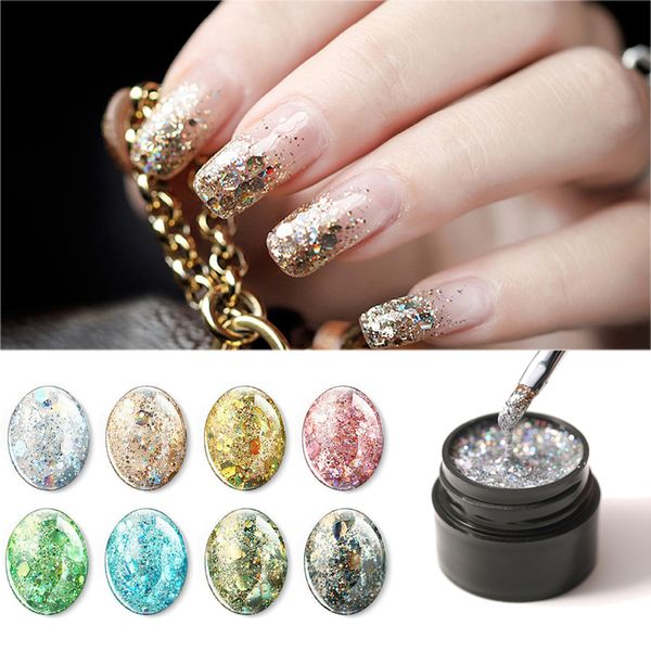 

5ml glitte uv gel nail polish shining semi permanent sequins soak off uv gel varnish diy platinum painting nail art lacquer, Red;pink