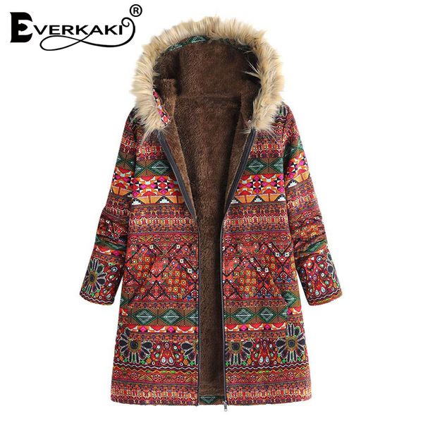

everkaki boho velvet jackets coat women thick zipper with hat warm plus size lady ethnic winter fur coats outerwear female 2019, Black;brown