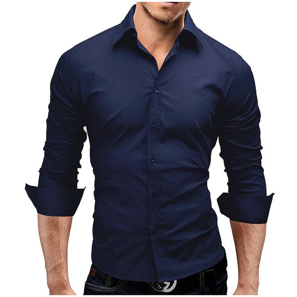 

mens slim turn-down collar formal long sleeve muscle solid shirt casual shirts blouse men fit buttons shirt, White;black
