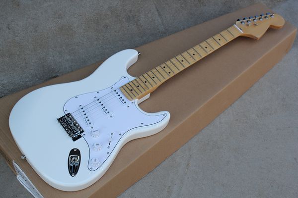 

factory custom white electric guitar with maple scalloped neck,white pickguard,chrome hardware,sss pickups,can be customized
