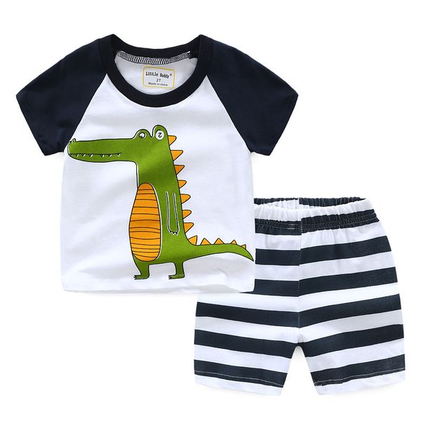

new summer children pyjamas boys short sleeve pajamas toddler pyjamas kids cotton pajama set 2-7y alligator crocodile print, Blue;red