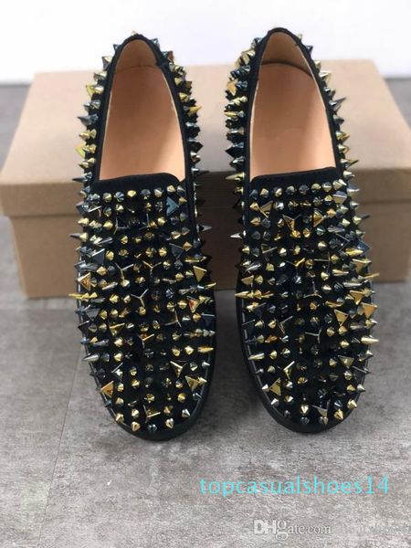 

luxury red bottom roller-boat loafers shoes men designer trainer slip-on pik boat mens women suede spike crystal leather sport sneakers t14, Black