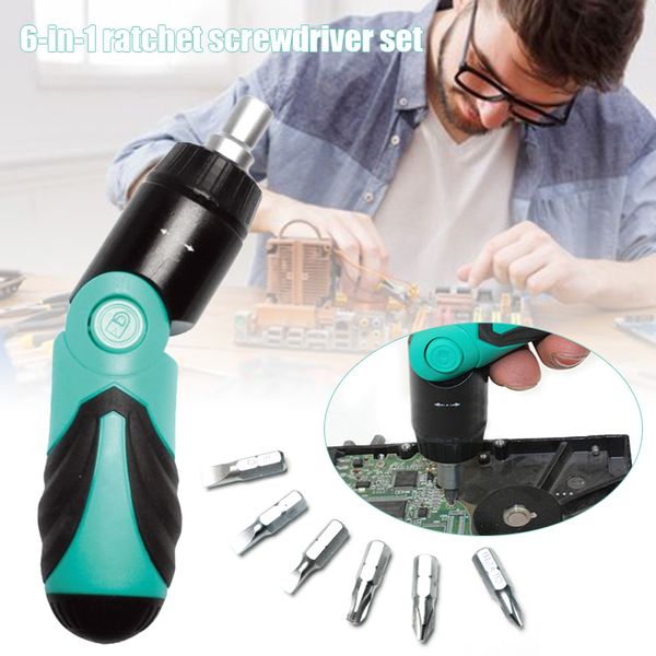 

6 in 1 ratchet folding multi-function screwdriver repair tool kit for home electrician s7 #5