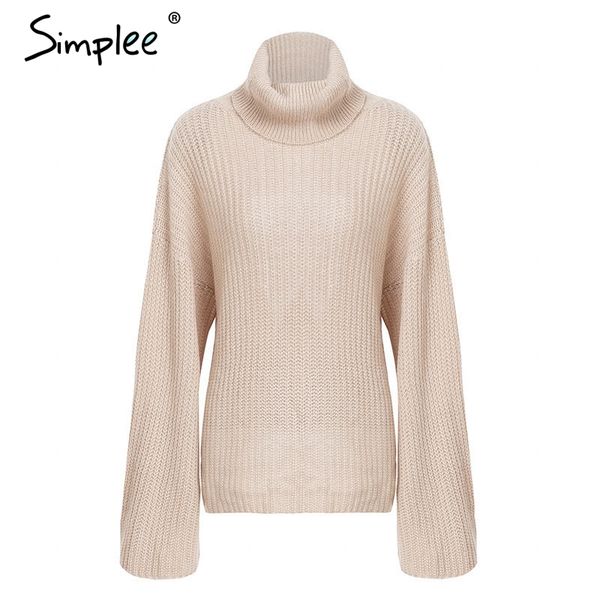 

simplee backless cross turtleneck knitted sweater women batwing sleeve 2018 autumn winter casual loose pullover jumper, White;black