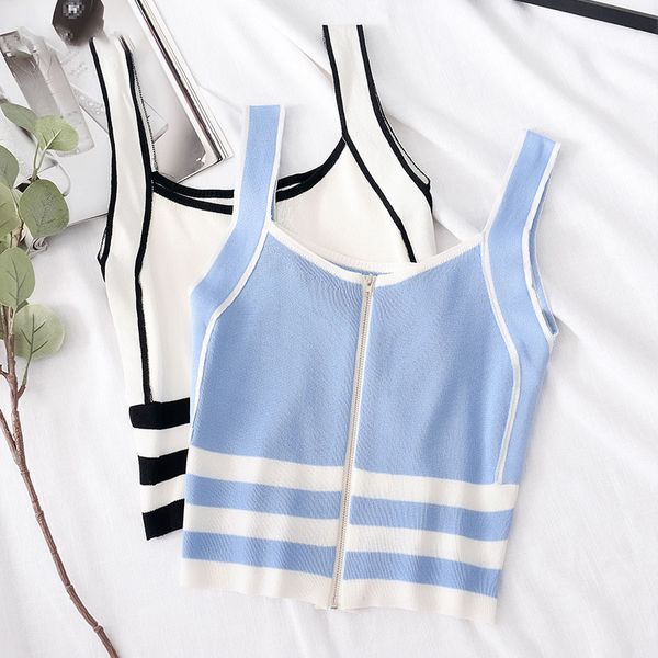 

camis полосатый спагетти crop top femme vest tank tops femme хлопок вязание женский 2020 летний camis для женщин, White