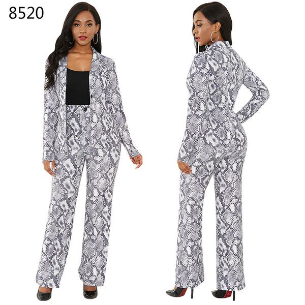 

autumn winter new women's business office suit elegant sexytwo-piece snake print suit pants set office wear fashion women suits, White;black
