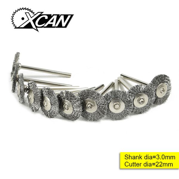 

xcan 10pcs 22mm stainless steel /brass/nylon flat wheel brush kit for polishing grinding 3.0mm shank rotary brush