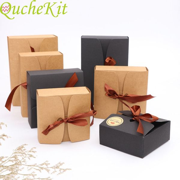 

20pcs vintage kraft boxes with ribbon baby shower cookies chocolate cake packaging boxes wedding party candy gift